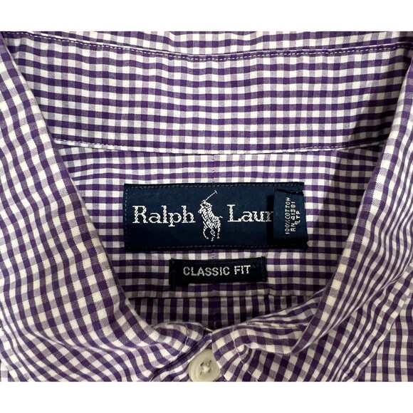 Ralph Lauren Button Down Shirt Men’s 16 1/2 X 34-35 Large Gingham Check Purple - Picture 4 of 11